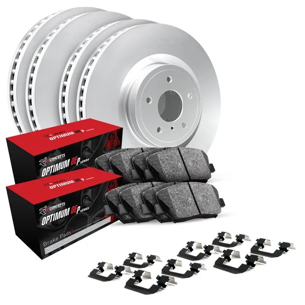 R1 Concepts WJUH2-31196 Brake Rotors - Carbon Coated W/ Optimum Oe Pads & Hdw